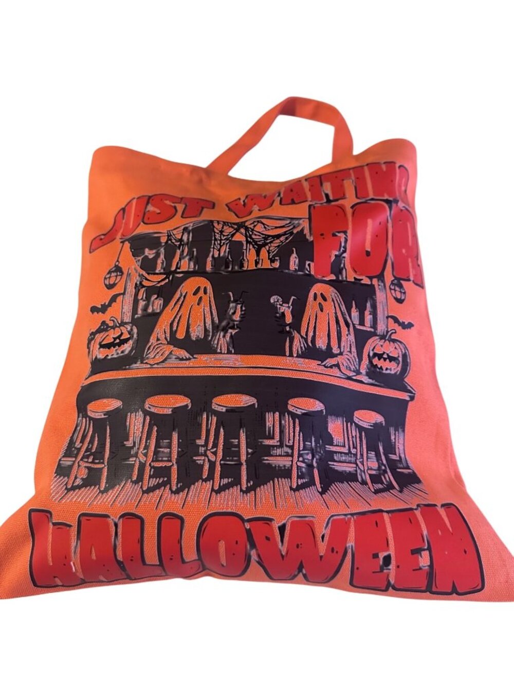 Lzerking orange just waiting for Halloween tote bag reusable 13x15